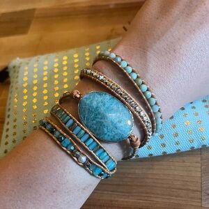 NWOT Turquoise Leather Beaded Wrap Bracelet